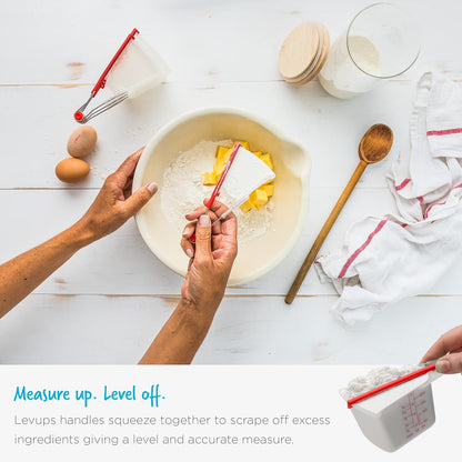 Levups Self-Levelling Measuring Cup Set, Metric & Imperial Measurements up to 1 Cup - Pack of 4, Red
