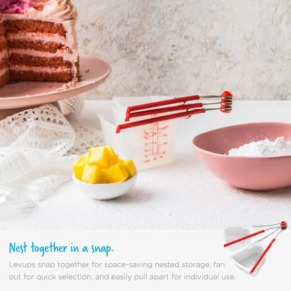 Levups Self-Levelling Measuring Cup Set, Metric & Imperial Measurements up to 1 Cup - Pack of 4, Red