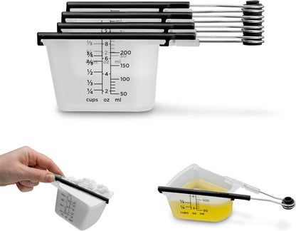 Levups Self-Levelling Measuring Cup Set, Metric & Imperial Measurements up to 1 Cup - Pack of 4, Red