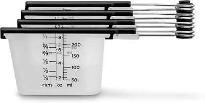 Levups Self-Levelling Measuring Cup Set, Metric & Imperial Measurements up to 1 Cup - Pack of 4, Red