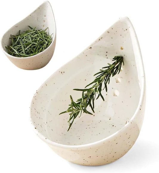 Herb Stripper Bowl, 2026 NEW Ceramic Herb Peeling Bowl with Multi-Size Holes, Pottery Leaf Stripping Tool for Kitchen, Fast Herb Removal for Kale, Basil, Rosemary, Cilantro, Parsley (White)
