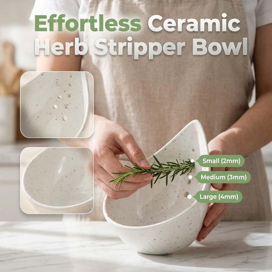 Herb Stripper Bowl, 2026 NEW Ceramic Herb Peeling Bowl with Multi-Size Holes, Pottery Leaf Stripping Tool for Kitchen, Fast Herb Removal for Kale, Basil, Rosemary, Cilantro, Parsley (White)