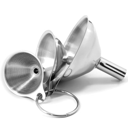 Stainless Steel Mini Kitchen Funnel Set, 3 Pack Durable Metal Filling Funnels for Transferring Liquid, Dry ingredients, Cosmetic Lotion, Fluid, Spices, Powder - Food-Grade & High Heat Resistant