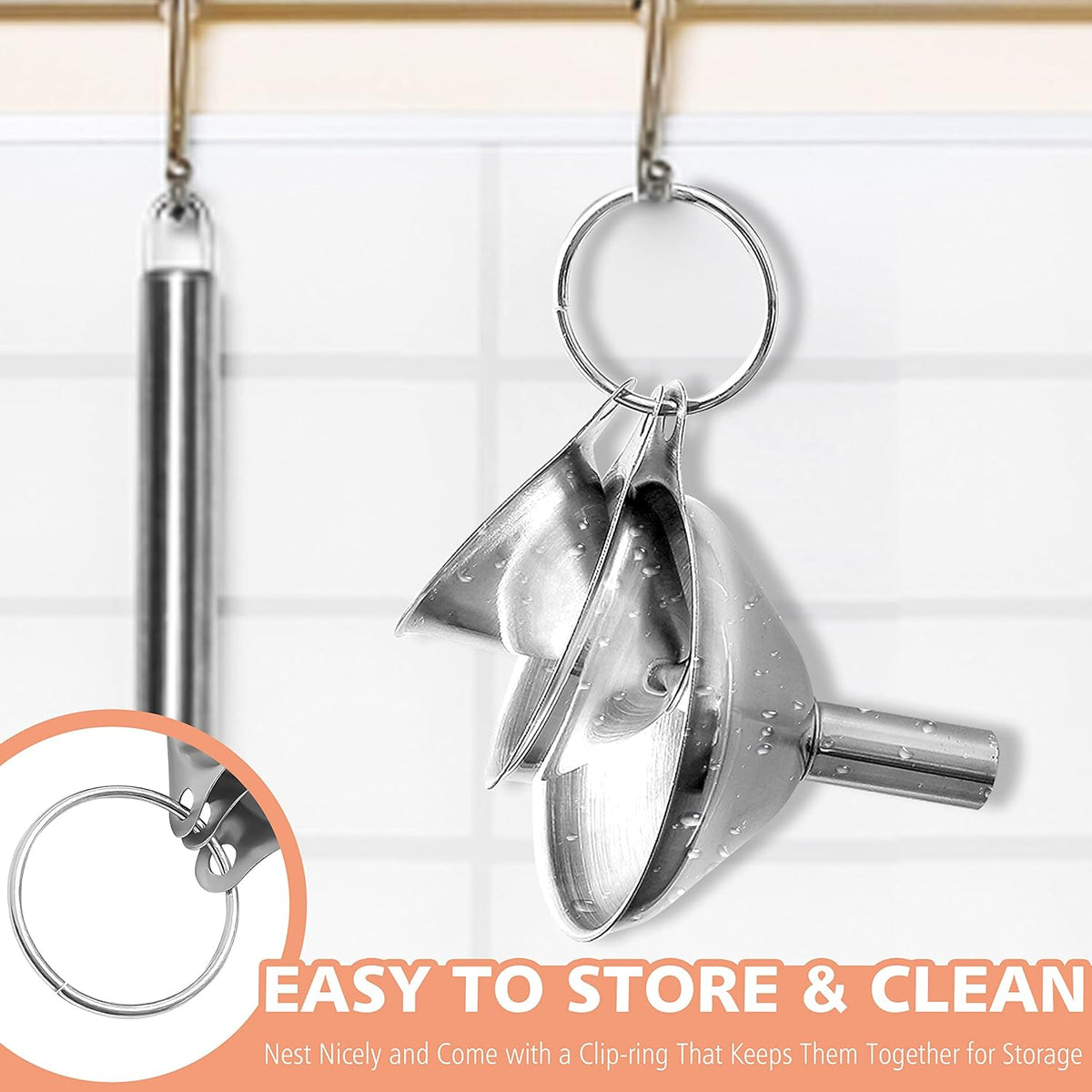 Stainless Steel Mini Kitchen Funnel Set, 3 Pack Durable Metal Filling Funnels for Transferring Liquid, Dry ingredients, Cosmetic Lotion, Fluid, Spices, Powder - Food-Grade & High Heat Resistant