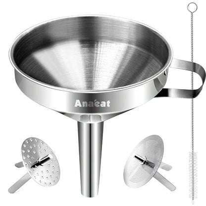 Stainless Steel Mini Kitchen Funnel Set, 3 Pack Durable Metal Filling Funnels for Transferring Liquid, Dry ingredients, Cosmetic Lotion, Fluid, Spices, Powder - Food-Grade & High Heat Resistant