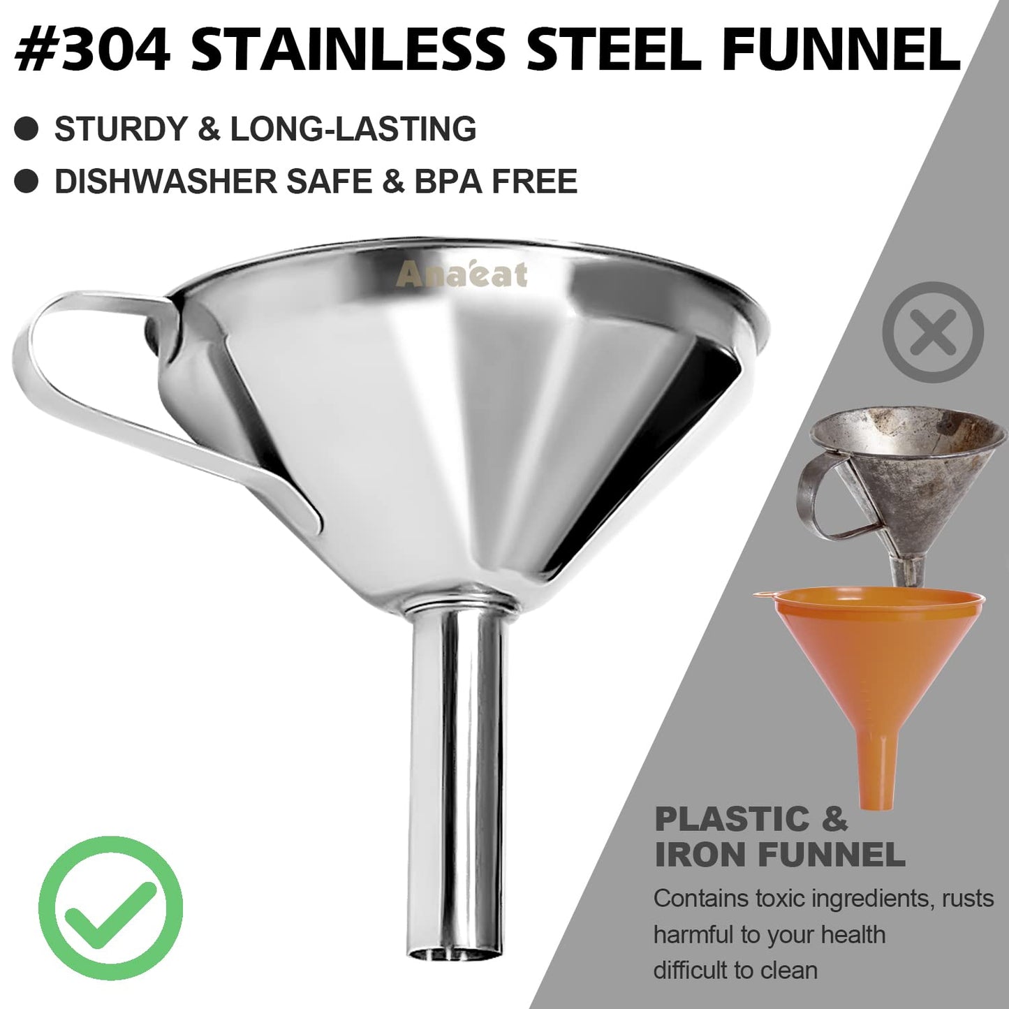 Stainless Steel Mini Kitchen Funnel Set, 3 Pack Durable Metal Filling Funnels for Transferring Liquid, Dry ingredients, Cosmetic Lotion, Fluid, Spices, Powder - Food-Grade & High Heat Resistant