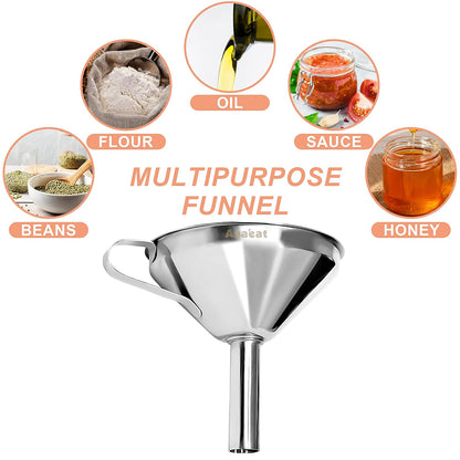 Stainless Steel Mini Kitchen Funnel Set, 3 Pack Durable Metal Filling Funnels for Transferring Liquid, Dry ingredients, Cosmetic Lotion, Fluid, Spices, Powder - Food-Grade & High Heat Resistant