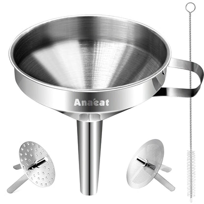 Stainless Steel Mini Kitchen Funnel Set, 3 Pack Durable Metal Filling Funnels for Transferring Liquid, Dry ingredients, Cosmetic Lotion, Fluid, Spices, Powder - Food-Grade & High Heat Resistant