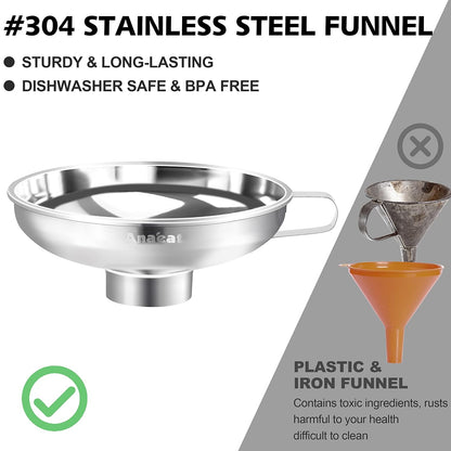 Stainless Steel Mini Kitchen Funnel Set, 3 Pack Durable Metal Filling Funnels for Transferring Liquid, Dry ingredients, Cosmetic Lotion, Fluid, Spices, Powder - Food-Grade & High Heat Resistant