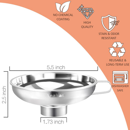 Stainless Steel Mini Kitchen Funnel Set, 3 Pack Durable Metal Filling Funnels for Transferring Liquid, Dry ingredients, Cosmetic Lotion, Fluid, Spices, Powder - Food-Grade & High Heat Resistant