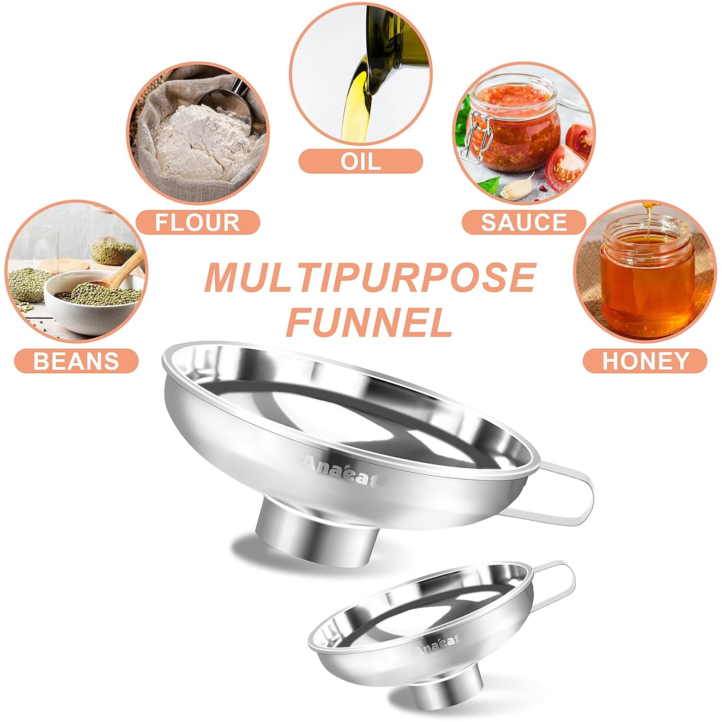 Stainless Steel Mini Kitchen Funnel Set, 3 Pack Durable Metal Filling Funnels for Transferring Liquid, Dry ingredients, Cosmetic Lotion, Fluid, Spices, Powder - Food-Grade & High Heat Resistant