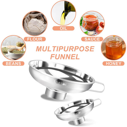 Stainless Steel Mini Kitchen Funnel Set, 3 Pack Durable Metal Filling Funnels for Transferring Liquid, Dry ingredients, Cosmetic Lotion, Fluid, Spices, Powder - Food-Grade & High Heat Resistant