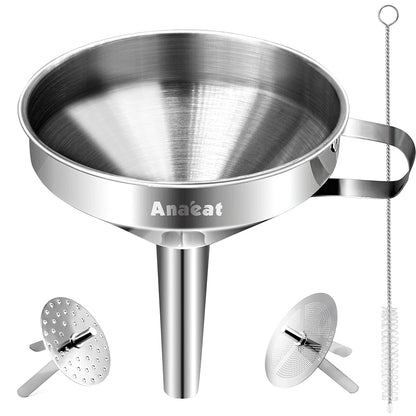 Stainless Steel Mini Kitchen Funnel Set, 3 Pack Durable Metal Filling Funnels for Transferring Liquid, Dry ingredients, Cosmetic Lotion, Fluid, Spices, Powder - Food-Grade & High Heat Resistant