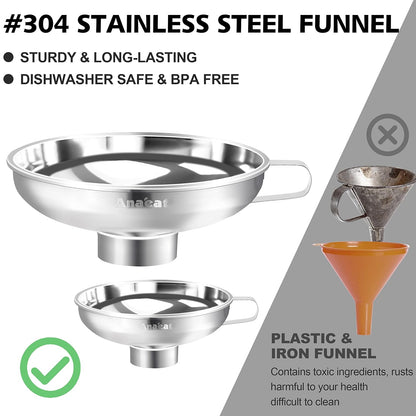 Stainless Steel Mini Kitchen Funnel Set, 3 Pack Durable Metal Filling Funnels for Transferring Liquid, Dry ingredients, Cosmetic Lotion, Fluid, Spices, Powder - Food-Grade & High Heat Resistant
