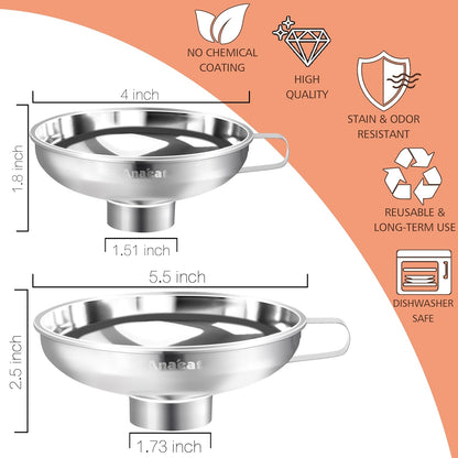 Stainless Steel Mini Kitchen Funnel Set, 3 Pack Durable Metal Filling Funnels for Transferring Liquid, Dry ingredients, Cosmetic Lotion, Fluid, Spices, Powder - Food-Grade & High Heat Resistant