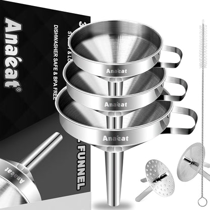 Stainless Steel Mini Kitchen Funnel Set, 3 Pack Durable Metal Filling Funnels for Transferring Liquid, Dry ingredients, Cosmetic Lotion, Fluid, Spices, Powder - Food-Grade & High Heat Resistant