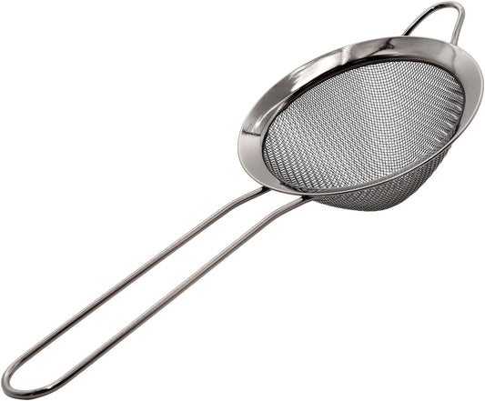 Black Fine Mesh Strainer - 304 Stainless Steel Handheld Sieve, Small Kitchen Filter for Baking, Tea & Cocktail Making(8.3inch)
