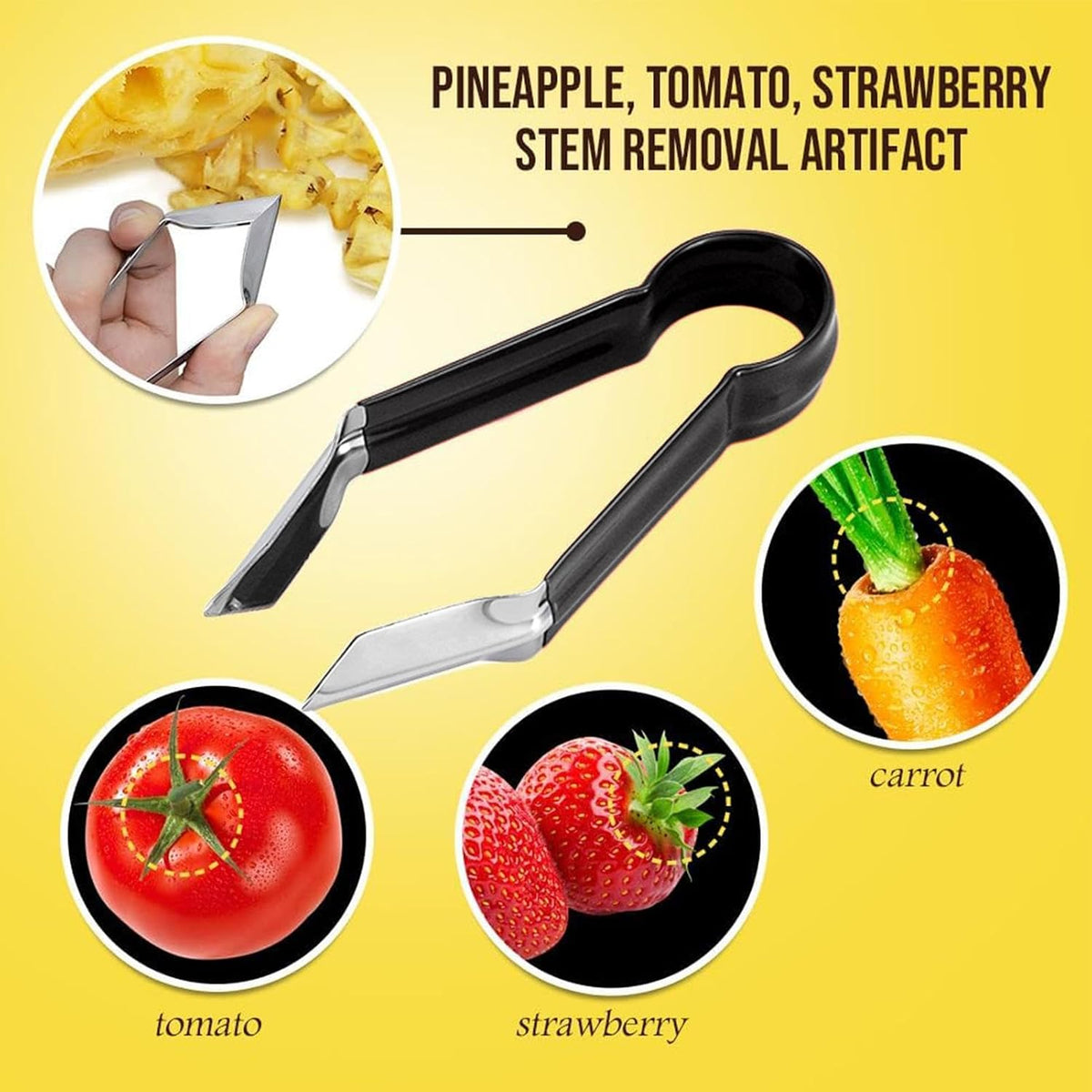 Pineapple Peeler - Multifunctional Pineapple Eye Peeler, Pineapple Corer and Slicer Tool, Strawberry Stem Remover Tool, Portable Kitchen Gadget, Yellow, PN3MAVYLGF1SJ5VN0B9