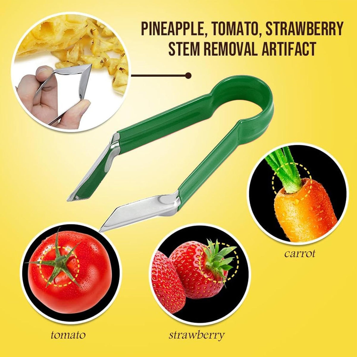 Pineapple Peeler - Multifunctional Pineapple Eye Peeler, Pineapple Corer and Slicer Tool, Strawberry Stem Remover Tool, Portable Kitchen Gadget, Yellow, PN3MAVYLGF1SJ5VN0B9