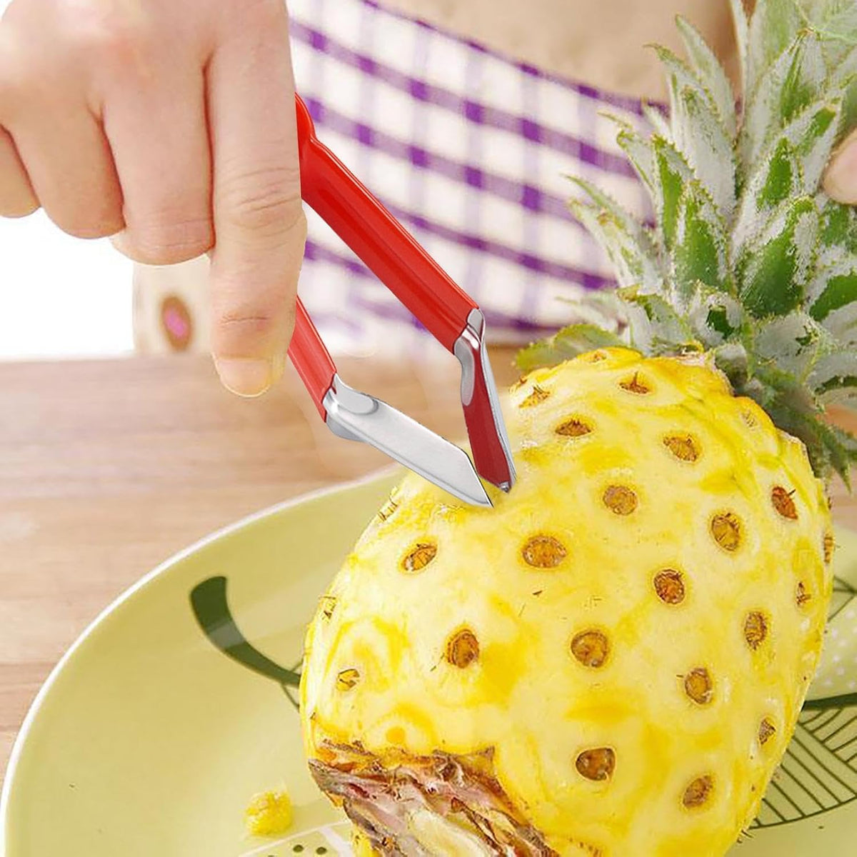 Pineapple Peeler - Multifunctional Pineapple Eye Peeler, Pineapple Corer and Slicer Tool, Strawberry Stem Remover Tool, Portable Kitchen Gadget, Yellow, PN3MAVYLGF1SJ5VN0B9