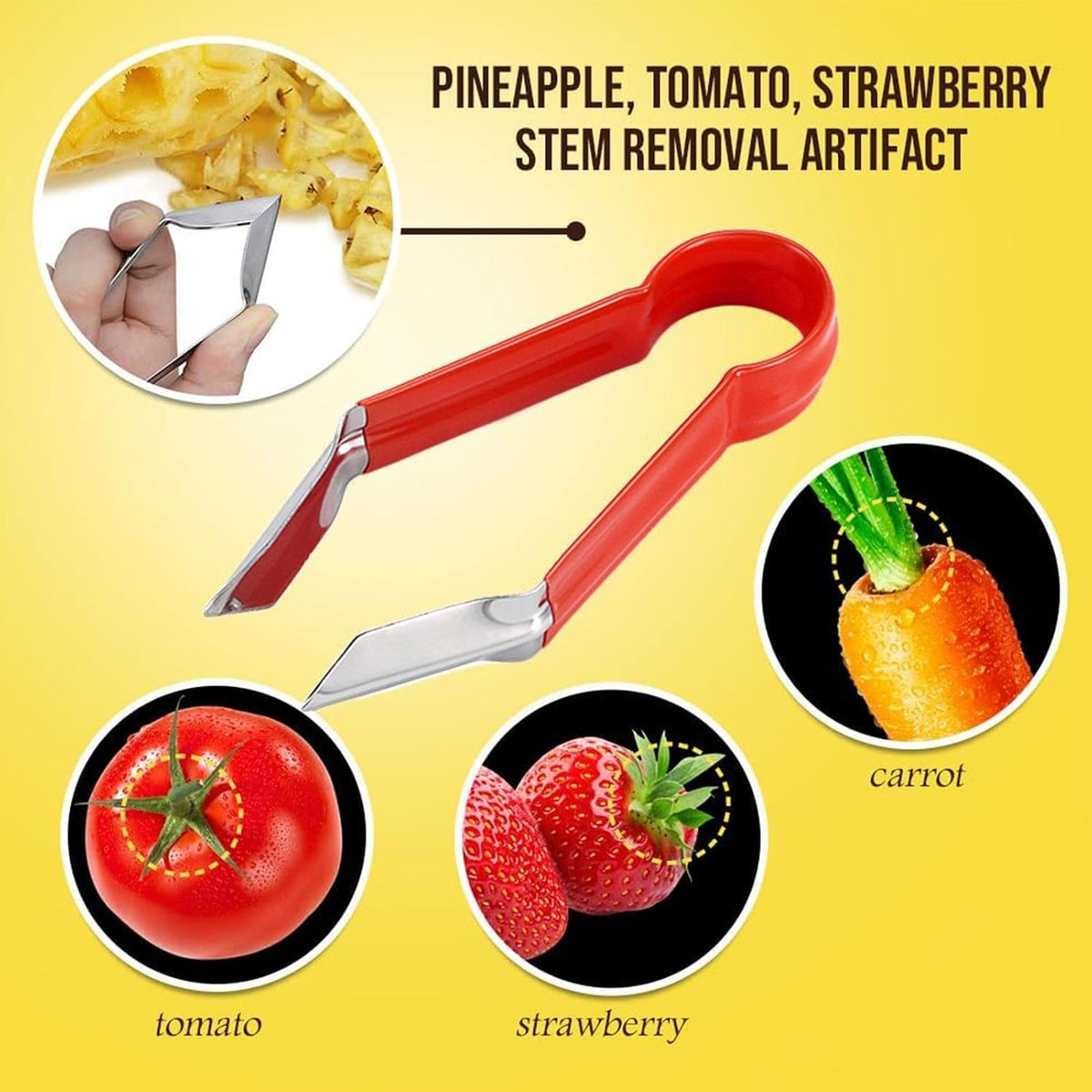 Pineapple Peeler - Multifunctional Pineapple Eye Peeler, Pineapple Corer and Slicer Tool, Strawberry Stem Remover Tool, Portable Kitchen Gadget, Yellow, PN3MAVYLGF1SJ5VN0B9
