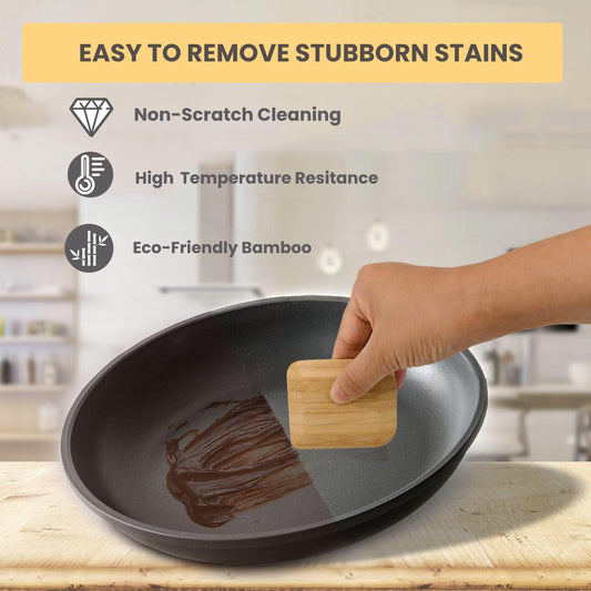 Bamboo Pan & Pot Scraper Tool, Dish Scraper for Kitchen, Pack of 6 | Size 2.8" x 2.4" Clean Pans, Dishes, Bowls, and Plates, Removes Food Effectively Without Scratching
