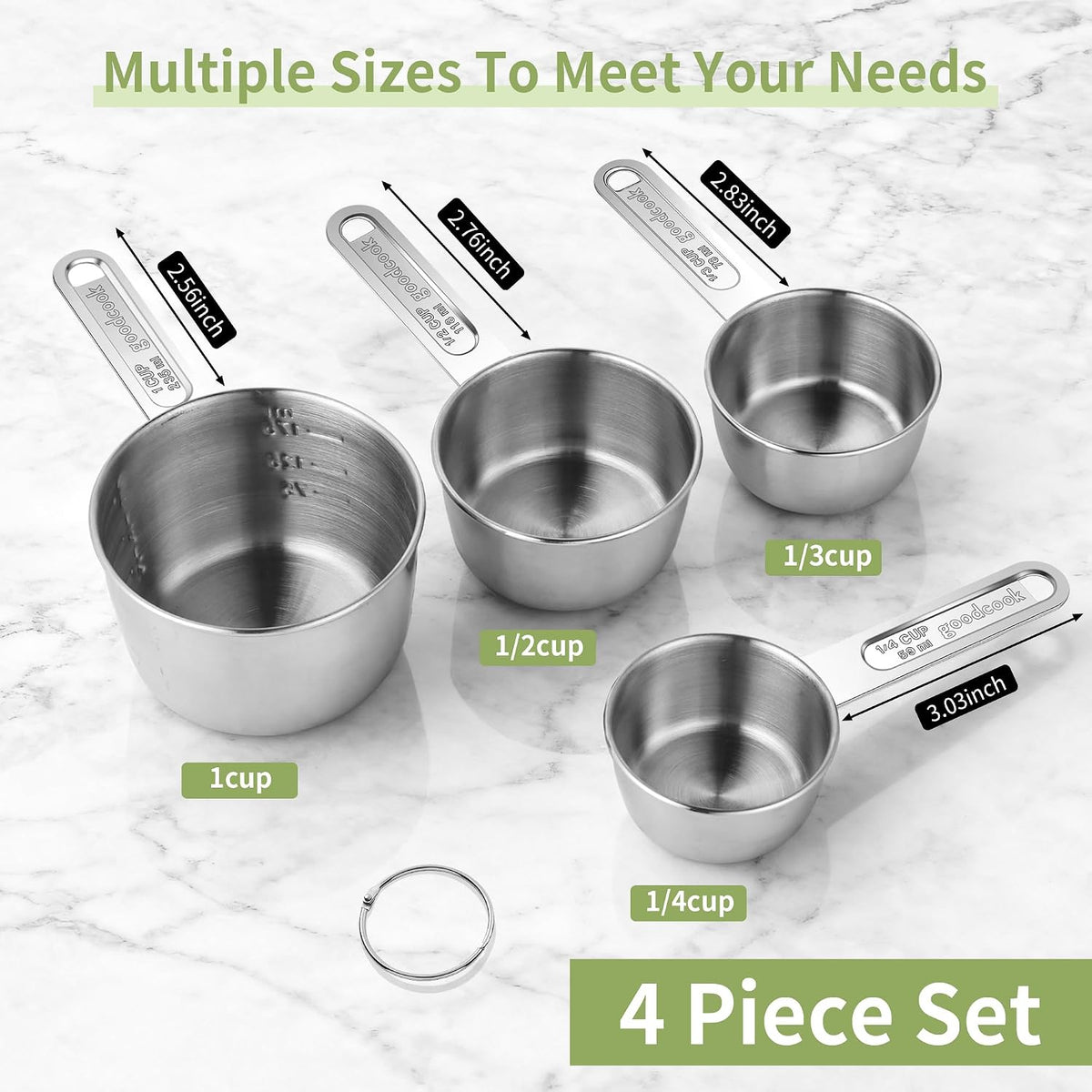Measuring Cups of 4, Stainless Steel Measuring Cups, Stackable