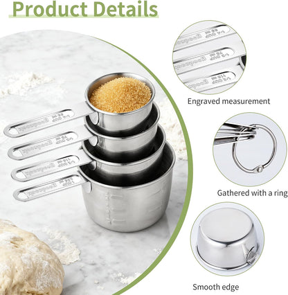 Measuring Cups of 4, Stainless Steel Measuring Cups, Stackable