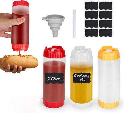20 oz Inverted Condiment Squeeze Bottles, Leak-proof Refillable Sauce Container for All Types Liquid, Plastic Squeeze Dispenser for Ketchup Mustard Mayo Honey Syrup Oil