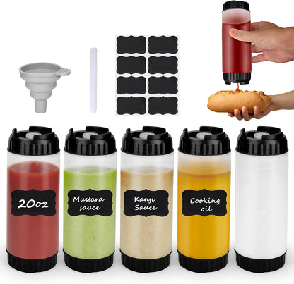 20 oz Inverted Condiment Squeeze Bottles, Leak-proof Refillable Sauce Container for All Types Liquid, Plastic Squeeze Dispenser for Ketchup Mustard Mayo Honey Syrup Oil