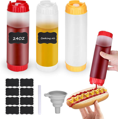 20 oz Inverted Condiment Squeeze Bottles, Leak-proof Refillable Sauce Container for All Types Liquid, Plastic Squeeze Dispenser for Ketchup Mustard Mayo Honey Syrup Oil