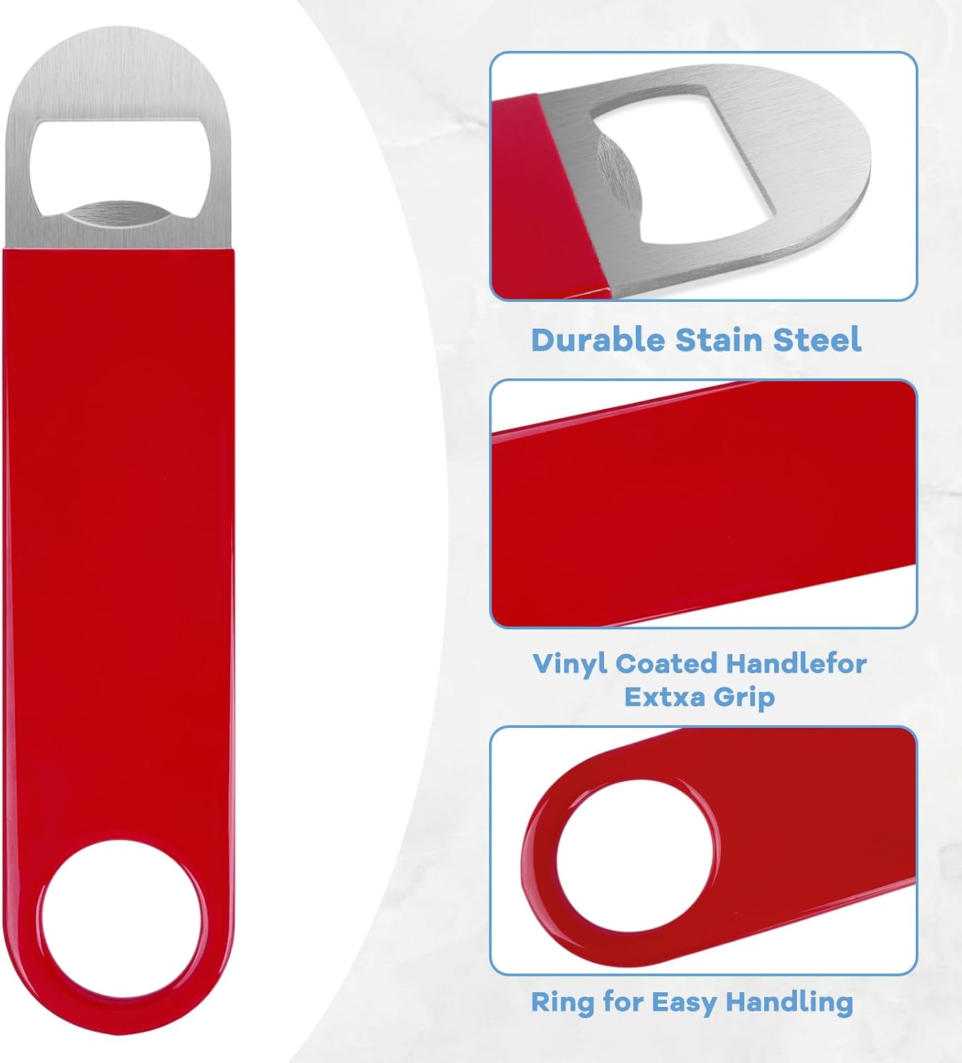 3 Pack Bottle Openers,Beer Bottle Openers, Speed Openers, Stainless Steel Flat Bottle Opener with Exquisite Packaging, for Kitchen, Bar or Restaurant 7 inches Red, Black, Blue