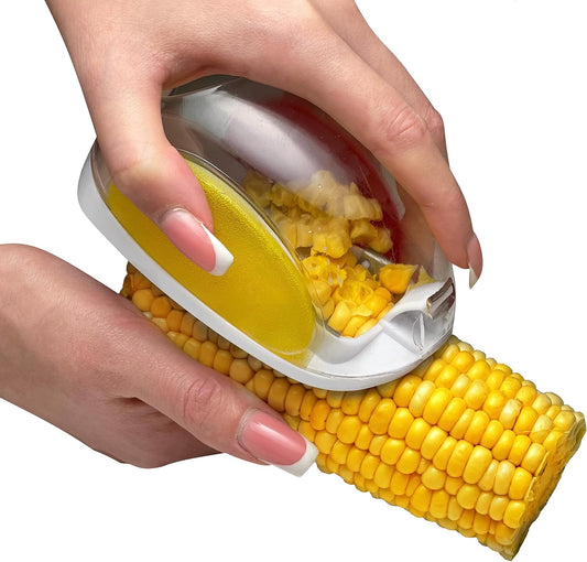 Magic Corn Peeler, Cob Cutter, Vegetable Slicer Peelers, Stripper, Remover, Stripper for on the Cob, Remover Tool, Cutter yellow red white, 4 x 2.8 x 2.4
