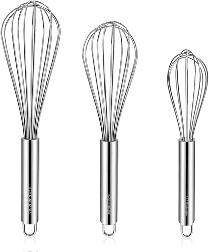 Stainless Steel Whisk Set 8" 10" 12" Kitchen Whisk Balloon Whisk Kitchen Wisk Wire Whisks for Cooking, Whisking, Blending, Beating, Stirring-3 Pack…
