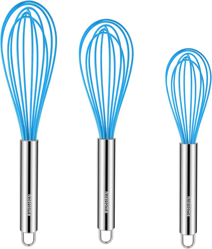 Stainless Steel Whisk Set 8" 10" 12" Kitchen Whisk Balloon Whisk Kitchen Wisk Wire Whisks for Cooking, Whisking, Blending, Beating, Stirring-3 Pack…