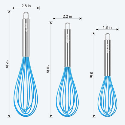 Stainless Steel Whisk Set 8" 10" 12" Kitchen Whisk Balloon Whisk Kitchen Wisk Wire Whisks for Cooking, Whisking, Blending, Beating, Stirring-3 Pack…