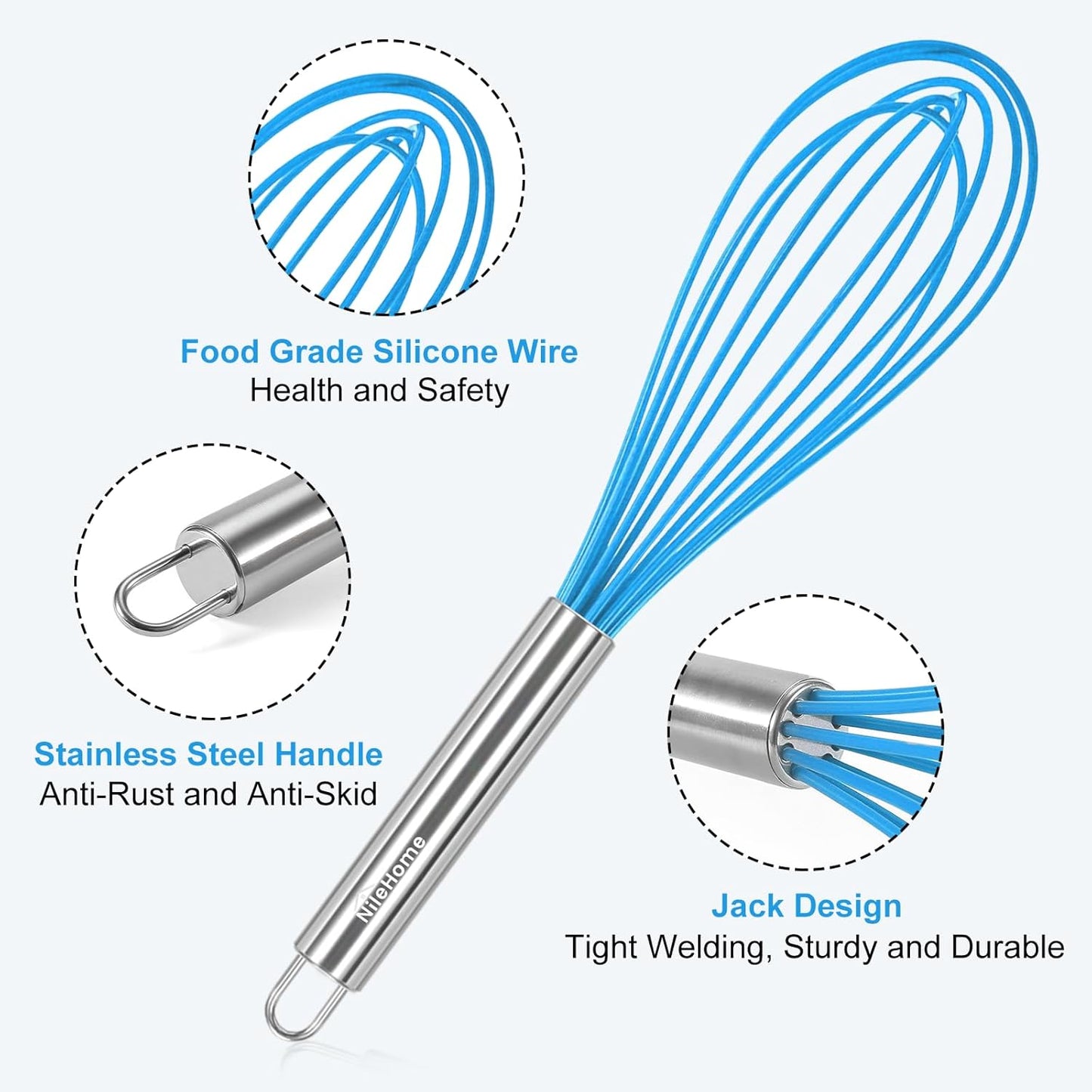 Stainless Steel Whisk Set 8" 10" 12" Kitchen Whisk Balloon Whisk Kitchen Wisk Wire Whisks for Cooking, Whisking, Blending, Beating, Stirring-3 Pack…