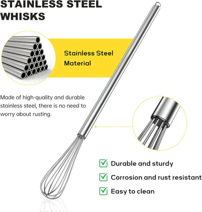 Stainless Steel Whisk Set 8" 10" 12" Kitchen Whisk Balloon Whisk Kitchen Wisk Wire Whisks for Cooking, Whisking, Blending, Beating, Stirring-3 Pack…