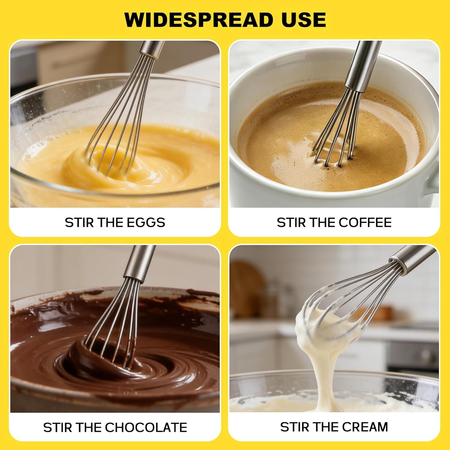 Stainless Steel Whisk Set 8" 10" 12" Kitchen Whisk Balloon Whisk Kitchen Wisk Wire Whisks for Cooking, Whisking, Blending, Beating, Stirring-3 Pack…