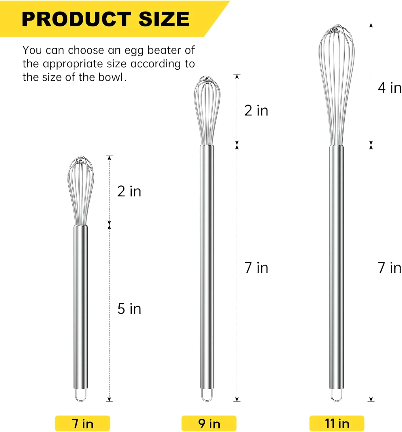 Stainless Steel Whisk Set 8" 10" 12" Kitchen Whisk Balloon Whisk Kitchen Wisk Wire Whisks for Cooking, Whisking, Blending, Beating, Stirring-3 Pack…