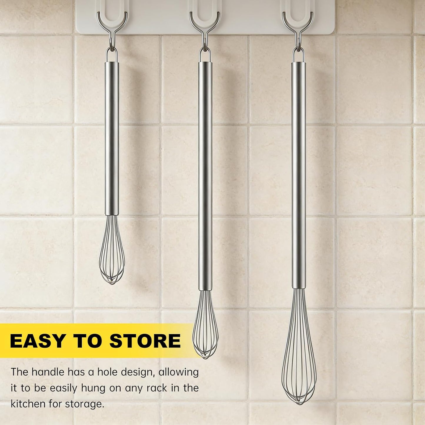 Stainless Steel Whisk Set 8" 10" 12" Kitchen Whisk Balloon Whisk Kitchen Wisk Wire Whisks for Cooking, Whisking, Blending, Beating, Stirring-3 Pack…