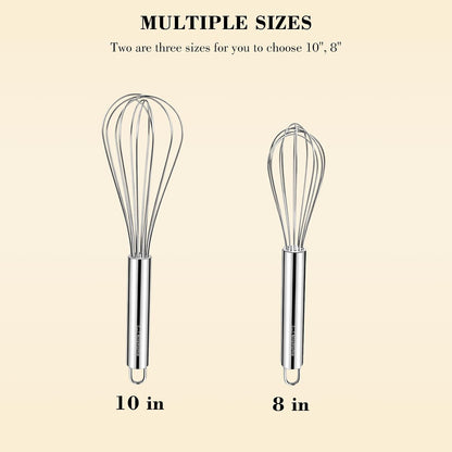 Stainless Steel Whisk Set 8" 10" 12" Kitchen Whisk Balloon Whisk Kitchen Wisk Wire Whisks for Cooking, Whisking, Blending, Beating, Stirring-3 Pack…