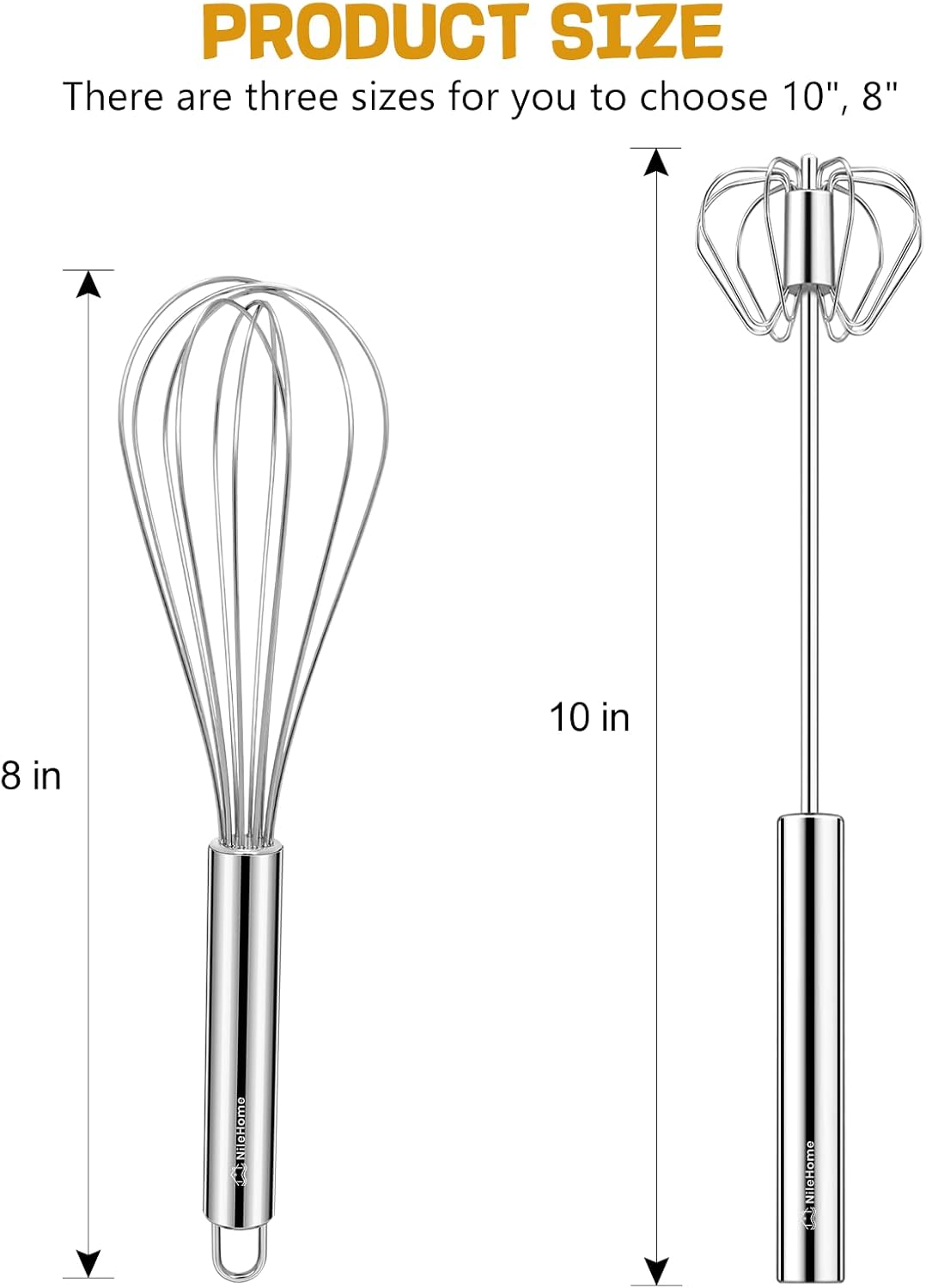 Stainless Steel Whisk Set 8" 10" 12" Kitchen Whisk Balloon Whisk Kitchen Wisk Wire Whisks for Cooking, Whisking, Blending, Beating, Stirring-3 Pack…