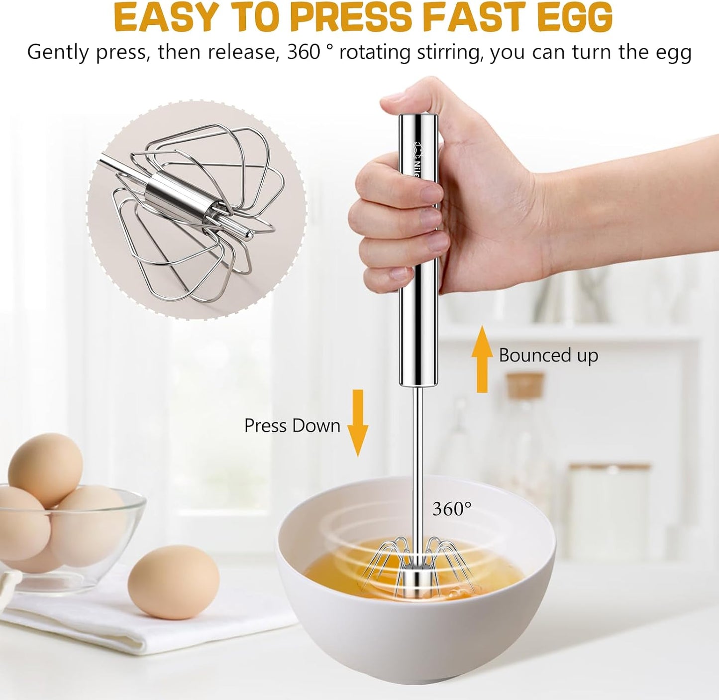 Stainless Steel Whisk Set 8" 10" 12" Kitchen Whisk Balloon Whisk Kitchen Wisk Wire Whisks for Cooking, Whisking, Blending, Beating, Stirring-3 Pack…