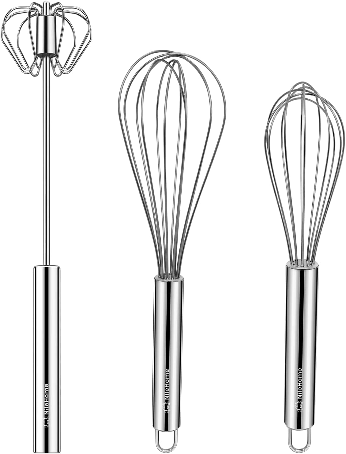 Stainless Steel Whisk Set 8" 10" 12" Kitchen Whisk Balloon Whisk Kitchen Wisk Wire Whisks for Cooking, Whisking, Blending, Beating, Stirring-3 Pack…
