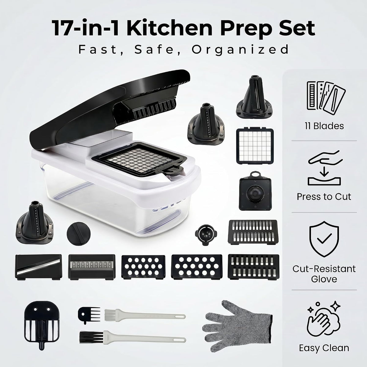 Veggie Chopper & Onion Dicer, Spiralizer, Container, Safety Glove