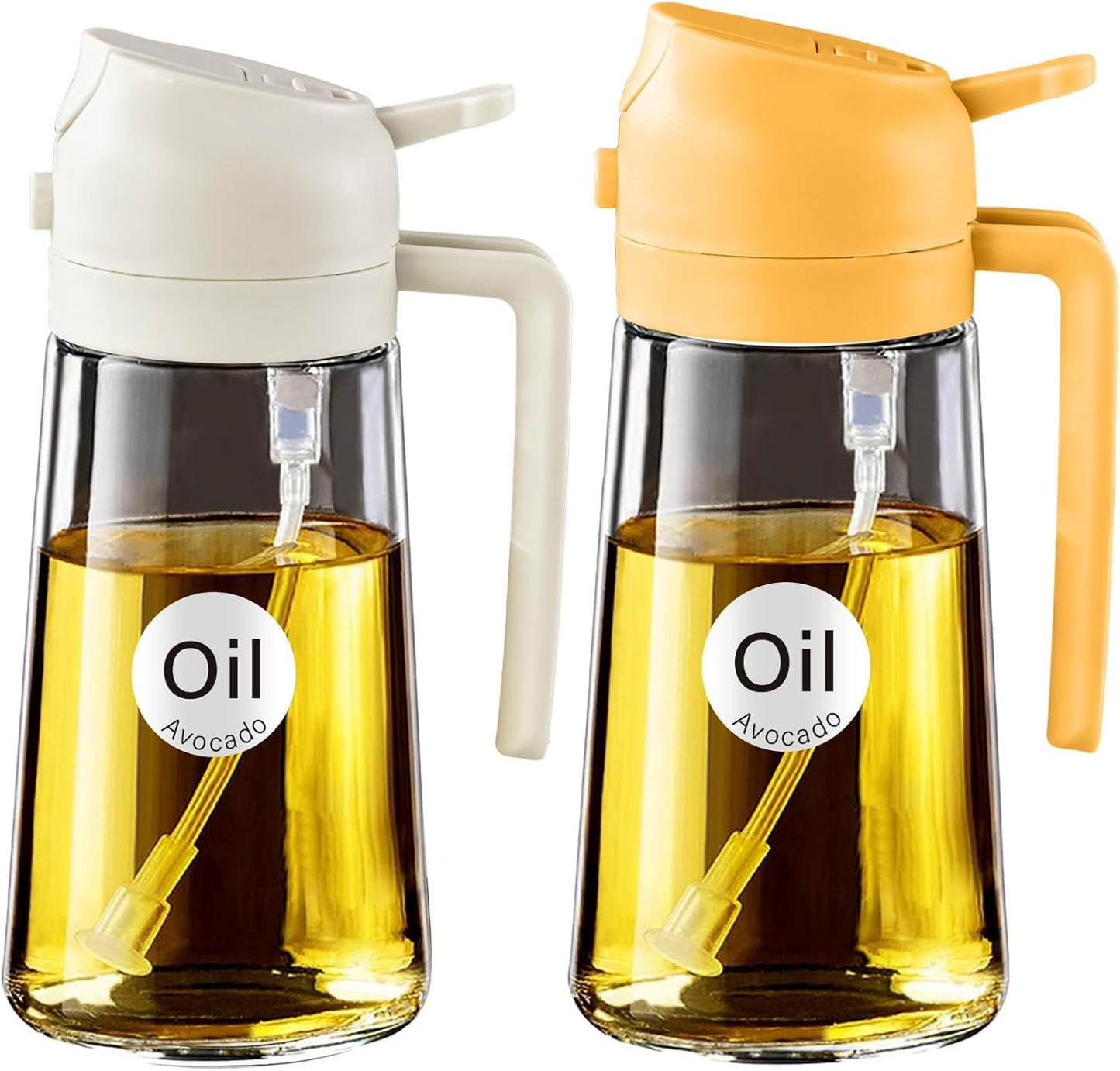16oz/470ml Glass Olive Oil Sprayer for Cooking with Stickers, 2 in 1 Oil Dispenser for Kitchen Gadgets, Food Grade Premium Spray Bottle with Portion Control for Salad, Frying, BBQ (Black)