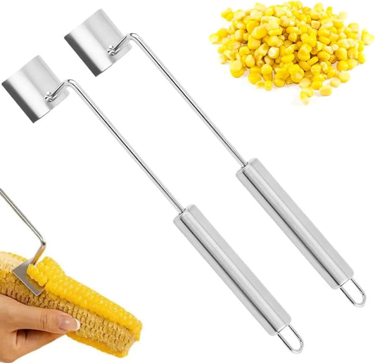 Corn Cob Stripper, 2025 Upgrade Stainless Steel Corn Peeler for Corn on The Cob, Ergonomic Long Handle Corn Stripping Tool, Durable Corn Thresher Tool for Women Home Dining Kitchen Gadget (2pcs)
