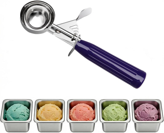 Heavy Duty Stainless Steel Ice Cream Scoop 0.75 oz, Cookie Scoop with Trigger, Baking Scoop for Bakeries,Restaurants & Dessert Shops, #40, Purple