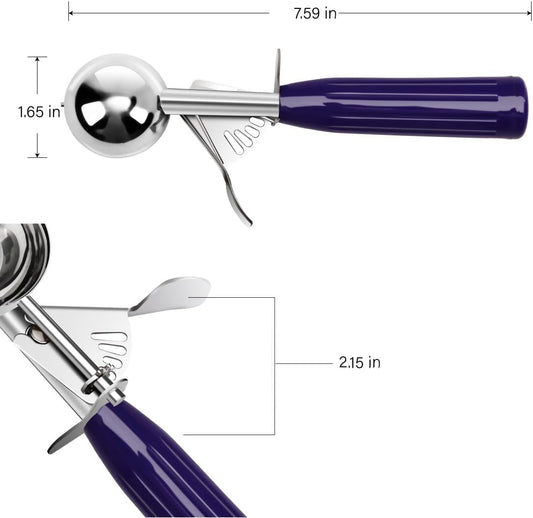 Heavy Duty Stainless Steel Ice Cream Scoop 0.75 oz, Cookie Scoop with Trigger, Baking Scoop for Bakeries,Restaurants & Dessert Shops, #40, Purple